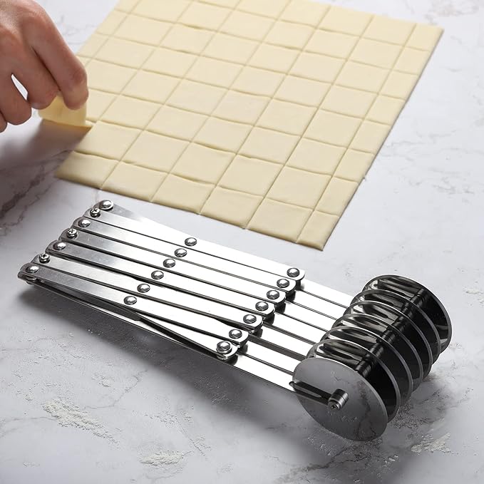 7 Wheel Pastry Cutter Roller Stainless Steel Pizza Slicer Multi-Round Dough Cutter Adjustable Ravioli Pizza Noodle Cutter Wheel