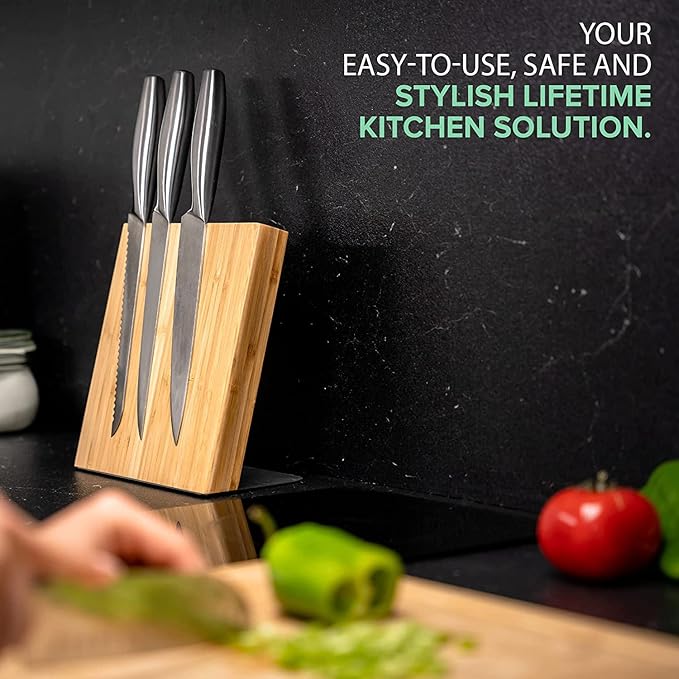 Magnetic Knife Block Without Knives By Coninx - Magnetic Knife Holder for Safe, Clean & Tidy Knife Storage - Bamboo Knife Rack Magnetic Stand for Cooking Utensils & More - Elegant Magnetic Knife Rack