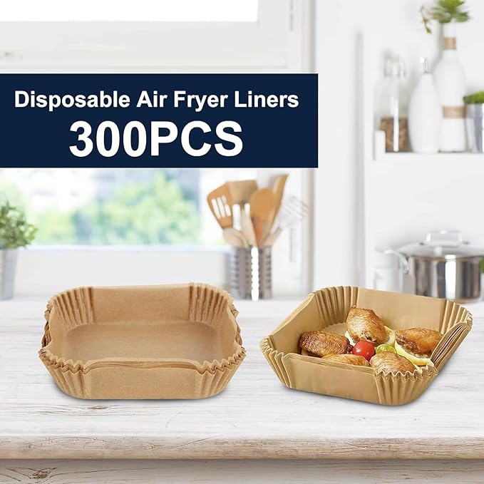 300 PCS 7.9 Inch Square Air Fryer Baking Paper Liners, Non-Stick Parchment Paper Liners for 5-8QT Airfryer Microwave Oven Frying Pan