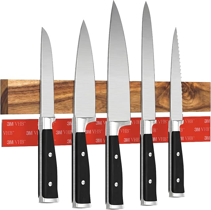 CUCINO Magnetic Knife Holder for wall, 16" no drilling required, includes self-adhesive tape, extra strong for holding knives – Awarded magnet strip – Acacia