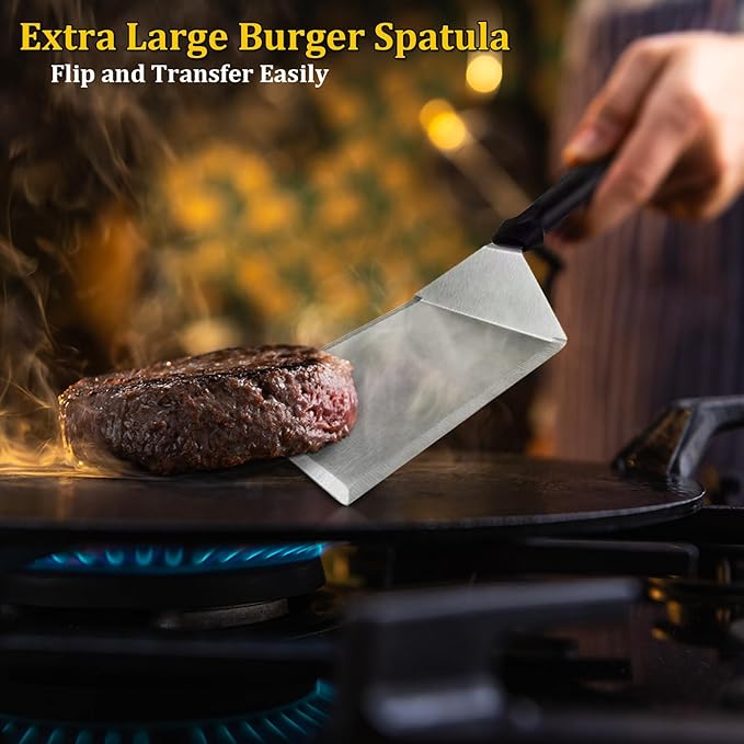 4PCS Grill Accessories for Blackstone, Stainless Steel Smash Burger Press Kit, Include Griddle Spatula, Bacon Press, Spice Dredge Shaker and Hamburger Press Patty Maker for Flat Top Cooking
