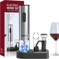 5-in-1 Electric Wine Opener Set Automatic Wine Opener Battery Operated Wine Bottle Opener with Wine Stopper, Wine Pour, Foil Cutter, Storage Base, Gift For Wine Lovers（Stainless Steel ）