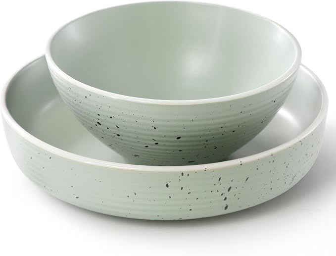 Elama Emilia 16 Piece Double Bowl Stoneware Dinnerware Set (Light Green) Service for 4 …