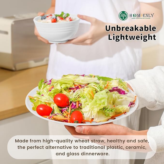 Homienly Wheat Straw Dinnerware Sets - 16 PCS Unbreakable Dinner Plates,Dessert Plates,Cereal Bowls,Drinking Cups,Dishes Sets for 4，Reusable Dishwasher & Microwave Safe for Kitchen - White