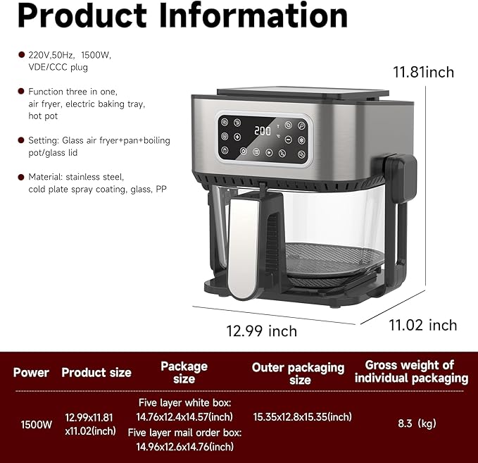 5.2QT 5-in-1 Multifunction Air Fryer with Removable Grill Pan, See-Through Window & Touchscreen, Air Fryer Oven for Grilling Steaks, Boiling, Stewing, Roasting, Baking, Turbo Crisp Technology
