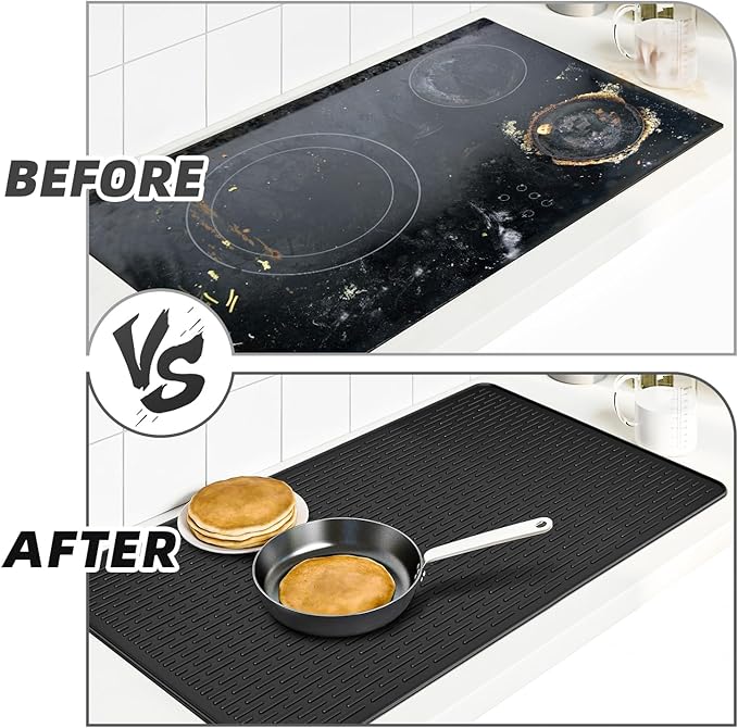 LOPNUR Thick Electric Stove Cover for Stove Top, 36"x20.5" Silicone Stove Mat for Glass Top Stove Cover, Heat Resistant Induction Cooktop Protector, Non-Slip Kitchen Glass Cooktop Protector, Black