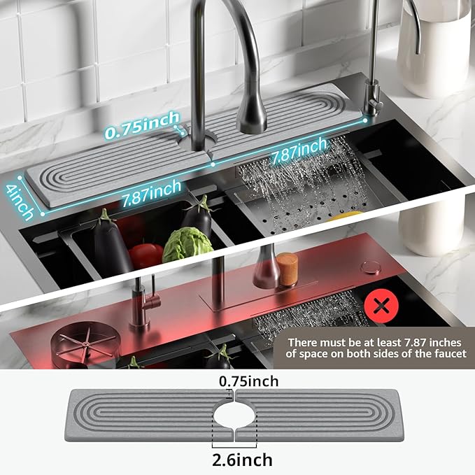 Quick Dry Sink Splash Guard - 15.8" Fast Drying Diatomaceous Earth Faucet Tray - Super Absorbent Sink Faucet Mat for Kitchen & Bathroom Countertops - Gray