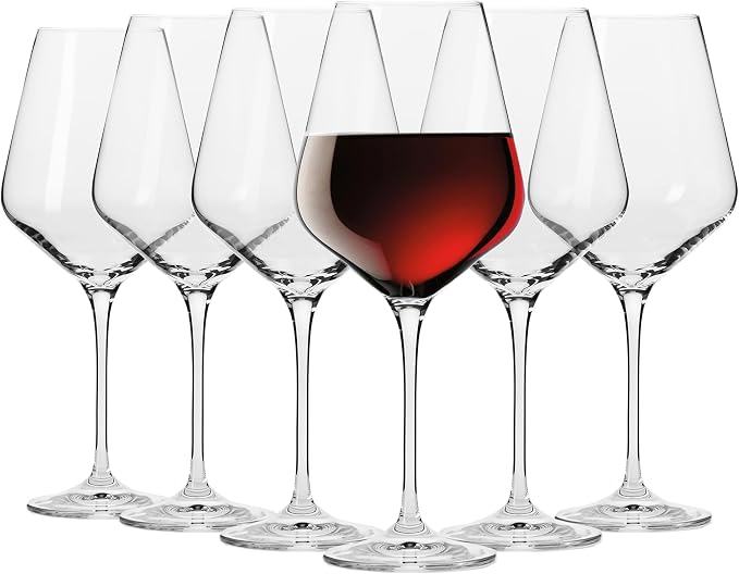 Krosno Classic Red Wine Glasses Set of 6 pieces, 16.6 oz, Avant-Garde Collection, Crystal Glass Thin Rim Long Stem Unique Elegant Premium, Dishwasher Safe, Made in Europe