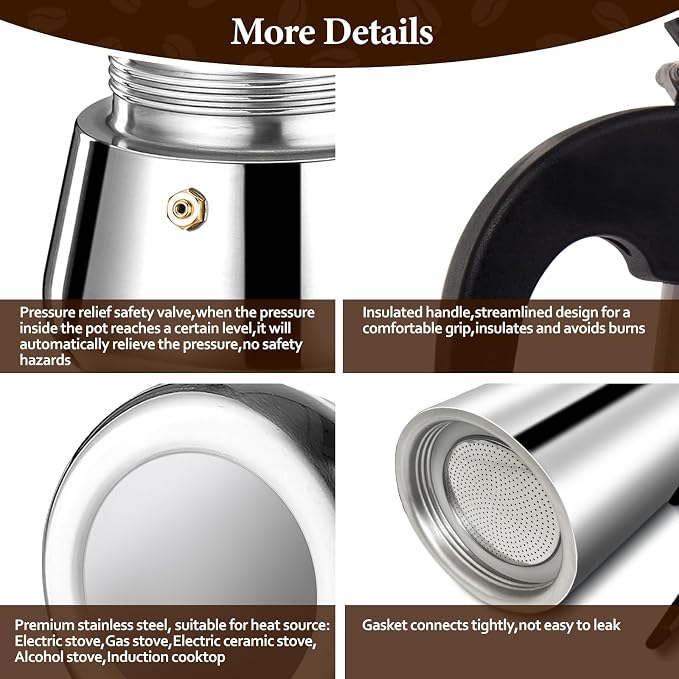 12 Cup Stainless Steel Moka Pot Stovetop Espresso Maker | Italian Coffee Machine 600ml 20oz Suitable for Gas Induction Stovetop Mocha Greca Coffee Maker Percolator Tummy