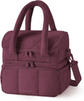 BAGSMART Lunch Bag Women, Double Deck Insulated Lunch Box, Quilted Puffer Lunch Tote, Leakproof, Durable & Reusable Large Lunch Cooler For Work Picnic Travel Meal Prep, Wine Red