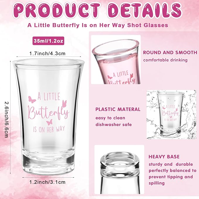 Pickmesh 25 Sets Butterfly Baby Shower Shot Glasses for Guests Include Acrylic a Little Butterfly Is on The Way Shot Glasses Purple Cards Organza Bags for Spring Summer Party Decorations