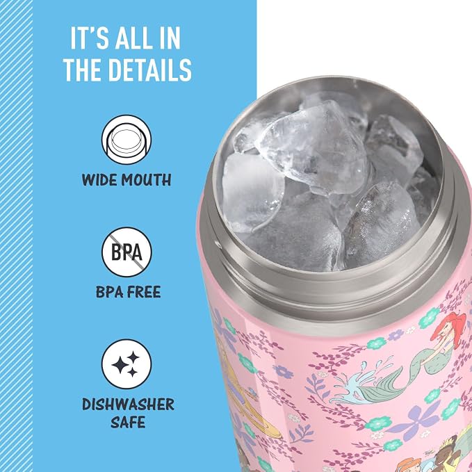 THERMOS FUNTAINER 16 Ounce Stainless Steel Vacuum Insulated Bottle with Wide Spout Lid, Princess