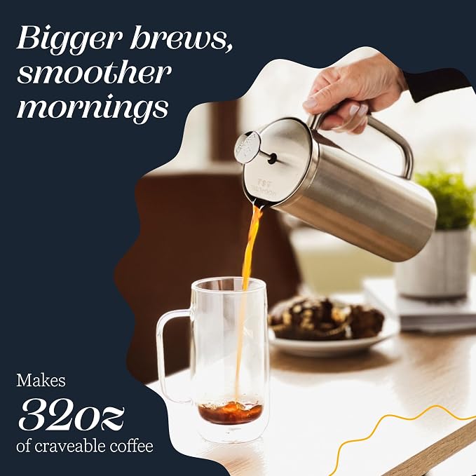 ESPRO Pro P7 Brushed Stainless Steel 304 French Press Coffee Maker for Dad, Patented Double Walled Micro-Filter, Insulated Grit-Free Brew, Heat Resistant BPA Free, 32oz