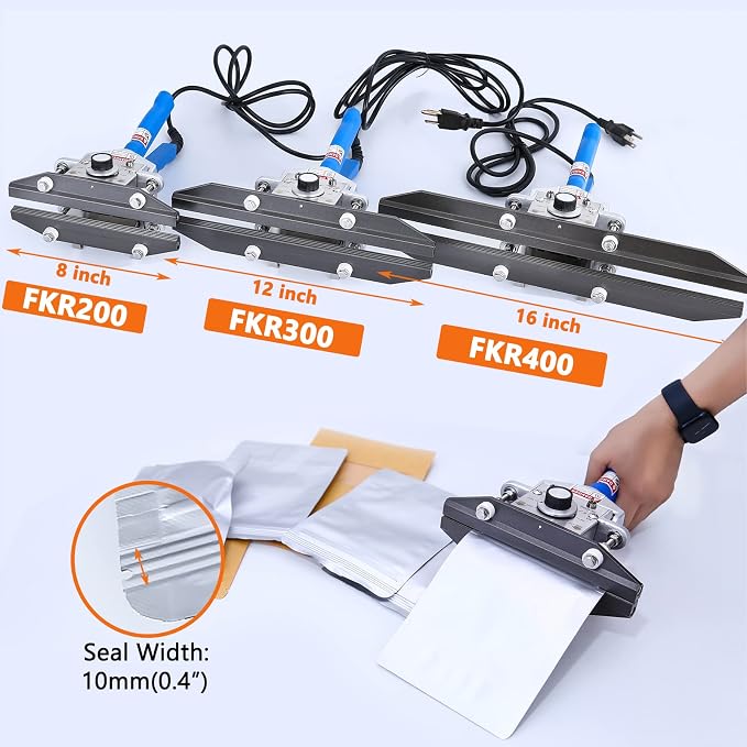 Portable Hand Held Mylar Bag Crimper and Sealer - Integrated Type for Plastic/ Snack Bags Food Storage (12 inch)