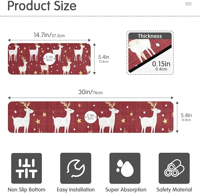 Kitchen Sink Splash Guard 1 PC 30 Inch Sink Faucet Mat Splash Guard for Bathroom Countertop Water Absorbent Foldable Cuttable Soft Washable Red Christmas Reindeer Star Dots