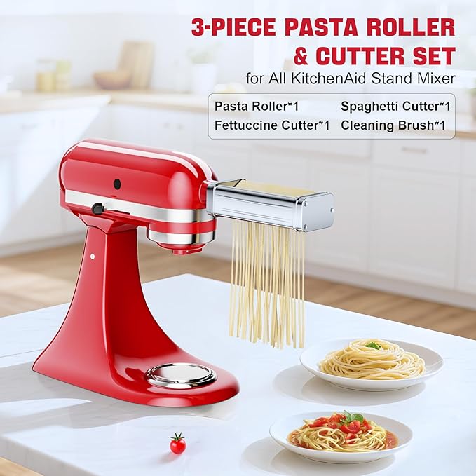 Pasta Maker Attachment for all KitchenAid Stand Mixer, including Spaghetti Cutter