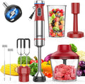 Ganiza Immersion Blender Handheld, 6 in 1 Hand Blender Stainless Steel Blade, 15 Speed Stick Blenders, 800ml Mixing Beaker, 600ml Chopper, Whisk, Frother, Potato Masher, Red