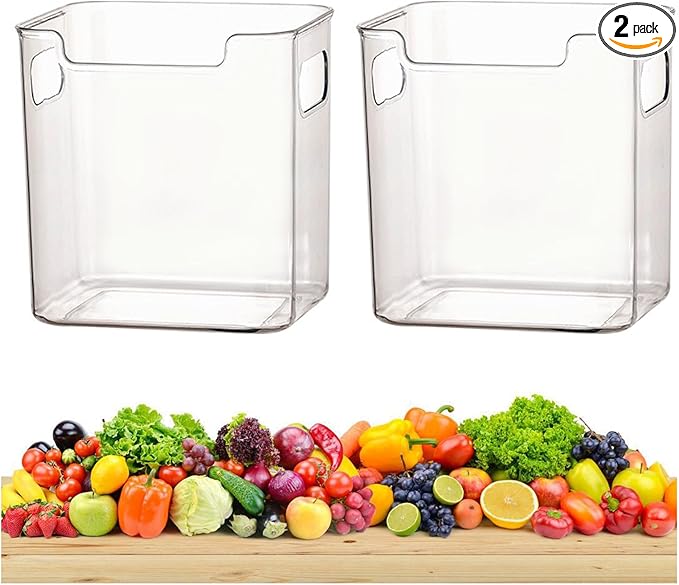 2/4/6/8 Pcs Crystal Clear Freezer Storage Bins, Freezer Organizer Bins, Clear Plastic Bins, Stackable Kitchen Cabinet Organizer with Handles for Frozen Food, Meat & Veggies (2, Transparent, S)