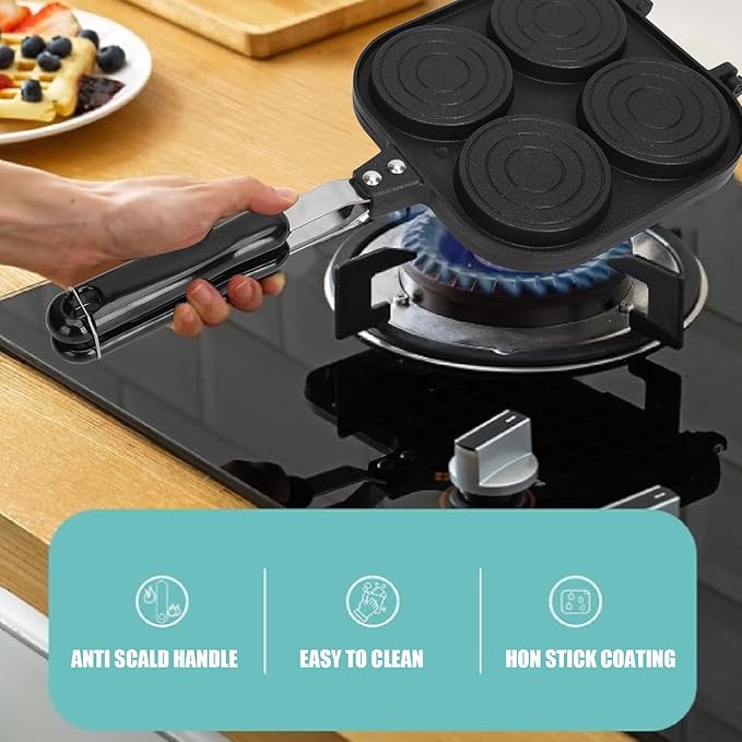 Zerodis Double Side Pancake Pan, 4 Cups Nonstick Omelet Pan Egg Frying Pan Double Sided Pancake Pan with Cartoon Animal Pattern for Pancake Kitchen Cooking Tool