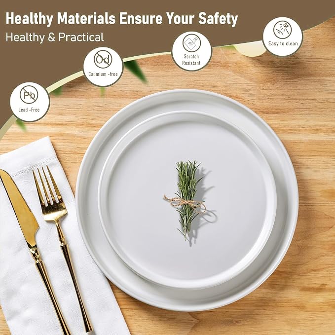 AmorArc Ceramic Dinnerware Sets for 4, Modern Flat Stoneware Plates and Bowls Sets,Chip and Crack Resistant | Dishwasher & Microwave Safe Dishes Set,Scratch Resistant- Service for 4 (12pc)-Matte White