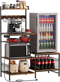 Portin Mini Fridge Stand Coffee Bar Cabinet with Power Outlet | 7 Tier Shelf with S-Hooks, Kitchen Bakers Rack, Fit microwave, toaster, kitchen utensils, and beverages, for Dorm,Office