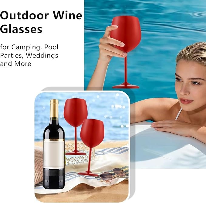 UNISWEET Stainless Steel Wine Glasses Set of 4 Unbreakable Wine Glass 18 oz Unique Metal Wine Goblets for Outdoor, Travel, Camping, Pool, Ideal Gift for Wine Lovers (Matte-Red)
