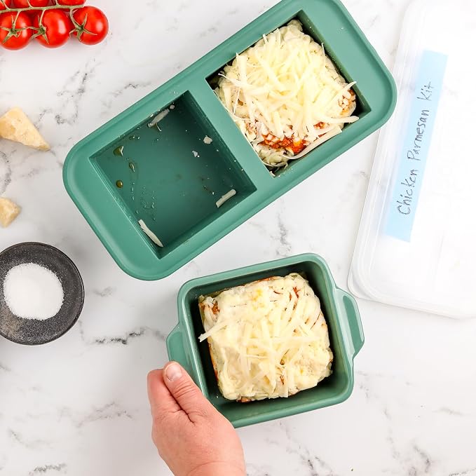 Souper Cubes Ceramic Baking Dishes 2.0-5" x 5" Baking Dishes with Silicone Lids, Individual Baking Dishes for Oven, Microwave, Oven and Air Fryer Safe, USA Made, Set of 2 - Kale