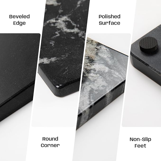 Black Marble Cutting Board For Kitchen, 16x20 Inch Large Marble Slab Pastry Board With Non-Slip Feet For Baking, Cheese, Charcuterie, Chocolate