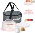 Cake Carrier, Cake Stand with Lid, Bpa-Free Cake Holder with Lid for 10 Inch Round Cake Carrier with 10 pcs Round Golden Cake Boards and Portable Insulated Bag & Two Boxes of Cupcake Paper Liners