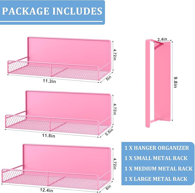 DTUQYX Magnetic Shelf for Washing Machine 4-Pack: Widen Magnetic Laundry Organizer (5"-6") with Hanger Organizer, Strong Magnet, Rust Proof, Heavy Duty Magnetic Spice Rack for Refrigerator (Pink)