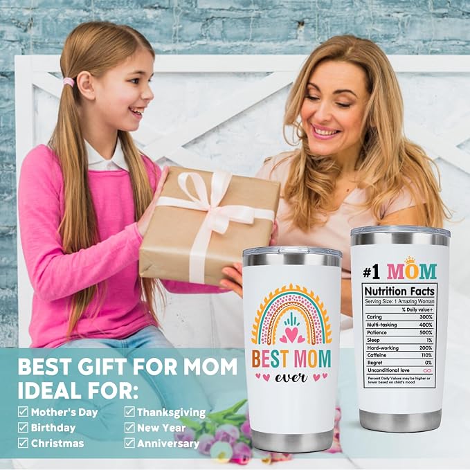 LHSCVUFASC Mothers Day Gifts for Mom, Best Mom Ever Tumbler Mug, Birthday Gifts for Mom From Daughter Son, Christmas Gift for Women Wife, Mama 20 oz Coffee Tumbler Cup