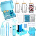 Baderke 20 Pcs Snow Globe Tumbler DIY Kit 16 oz Tumbler Squeeze Bottle, Glitter, Funnel Tweezer Silicone Cup Cradle Measuring Cup Glove Flashlight Buffer for Beginner(Blue,Special)