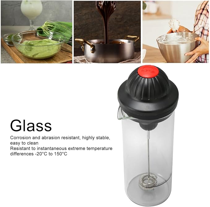 Handheld Milk Frother, Battery Powered Electric Handheld Milk Foam Maker with Heatproof Glass for Egg Cream Coffee