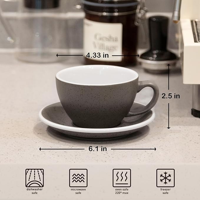 Loveramics Coffee Cup Ceramic, 10 oz Latte Art Cup with Saucer for Cappuccino, Tea, Espresso, Thick - walled stoneware Cappuccino mug Set for Cafe and Barista - (Granite, 10OZ, 1 Cup and 1 Saucer)