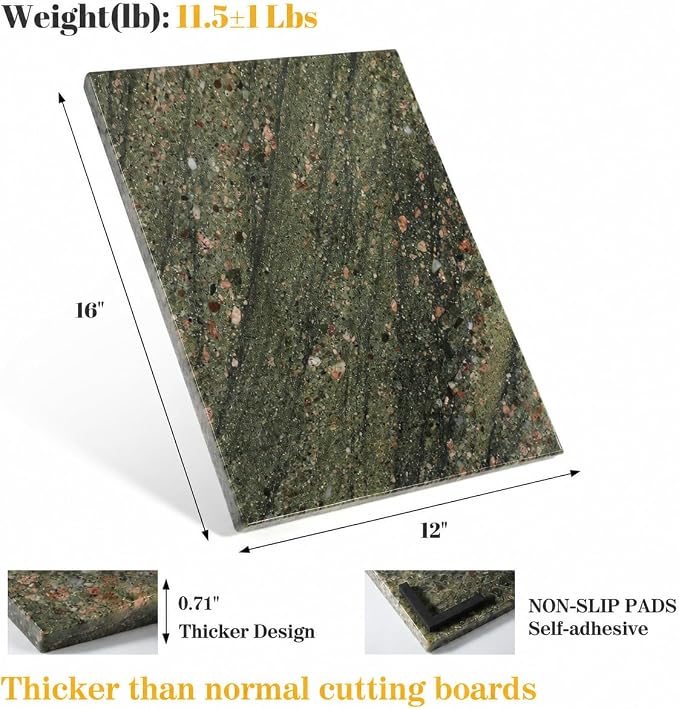 Koville Granite Cutting Board for Kitchen, 16x12 Inches Large Marble Slab Cheese Board, Rectangular Serving Board for Baking Charcuterie Pastry, Natural Stone Board for Countertop (Green)