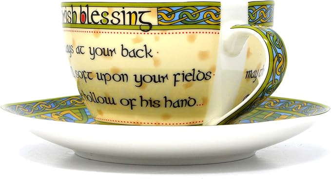 Royal Tara Traditional Irish Blessing Bone China Cup & Saucer - Irish Weave - 10.5 fl oz