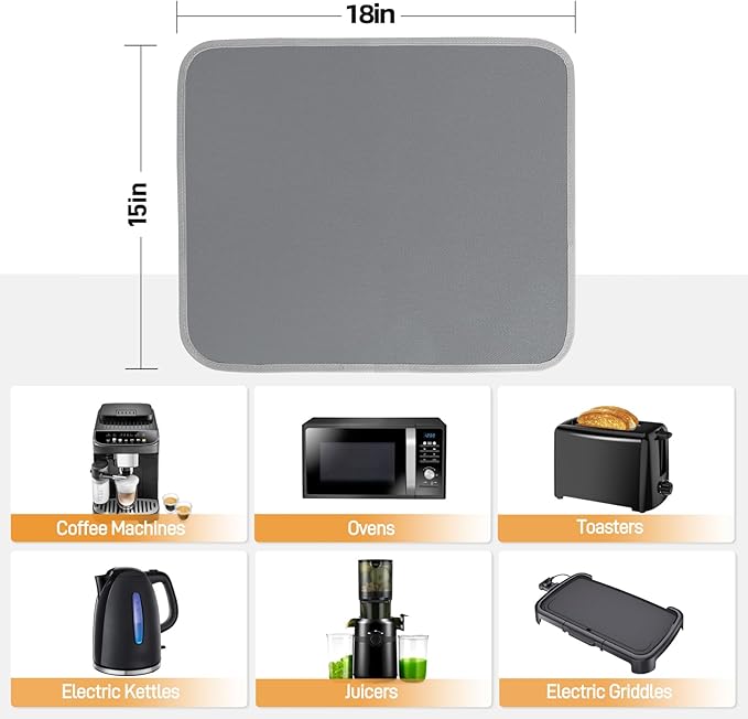 Heat Resistant Mat for Air Fryer, 15 x 18in Heat Resistant Mat for Countertop, Fireproof Silicone Countertop Protector Appliance Slider Hot pod for Air Fryer, Coffee Maker, Toaster, Oven (Deep Grey)