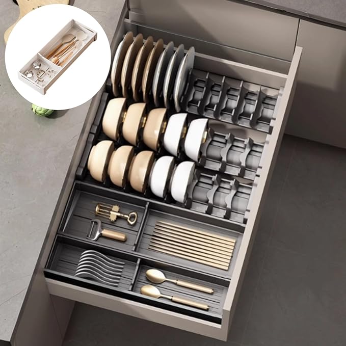 Dish Drying Rack, Stainless Steel Adjustable Bowl Plate Drainer, Pot Lid Holder, Plate Organizer for Cabinet for Cutting Boards, Cooling Racks (Milk White,16.14 * 5.90 inch,Tool Box C)