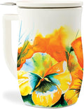 Tea Forte Ceramic Fiore Cup with Handle, Removeable Stainless Steel Infuser Basket and Lid, Steeps 14 oz Loose Leaf Tea, Dishwasher & Microwave Safe, Wild Poppy
