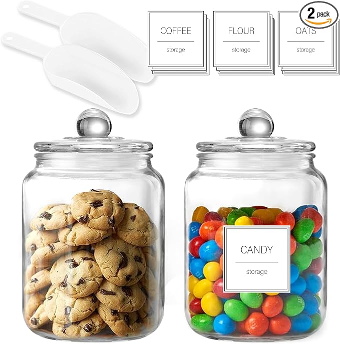 FyndraX Half Gallon Large Glass Jars with Lids, Airtight Storage Clear Containers for Cookie, Candy, Flour, Sugar, Coffee, Food Organization Canisters for Kitchen, Laundry Room and Pantry, Set of 2