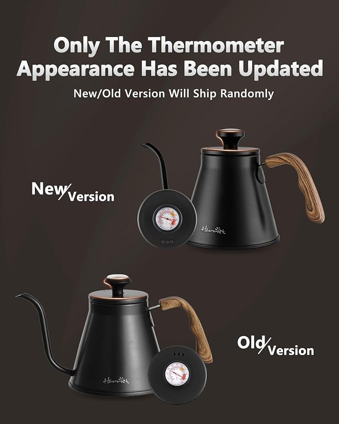 Harriet Gooseneck Kettle with Thermometer for Pour Over Coffee and Tea, 37 fl oz, Stainless Steel, Durable 3-Layer Base, Ideal Spout for Precision Pouring, Compatible with all Stove Tops, Black
