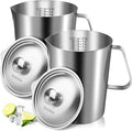 2 Pcs Stainless Steel Pitcher with Lid, 70 oz / 2 L Large Mouth Graduated Measuring Cup with Marking & Handle, Milk Frothing Jug for Espresso Machine, Latte Art, Iced Tea, Hot and Cold Water