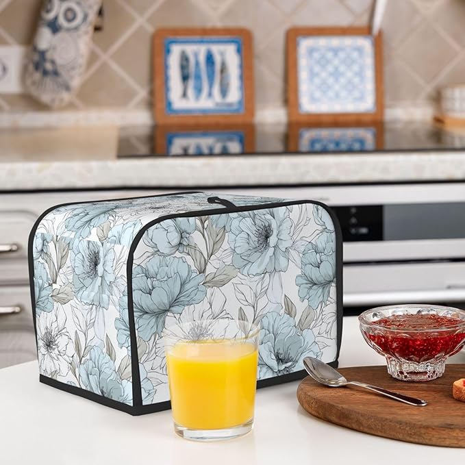 Toaster Cover 2 Slice Vintage Pastel Flower Peony Kitchen Small Appliance Covers with Pockets Dust and Fingerprint Protection