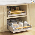 2 Pack No-Drill Pull Out Cabinet Organizer 15.3'' Deep Expandable Slide Out Drawers for Kitchen Pantry & Under Sink Storage, Adhesive Nano Film Mount, White
