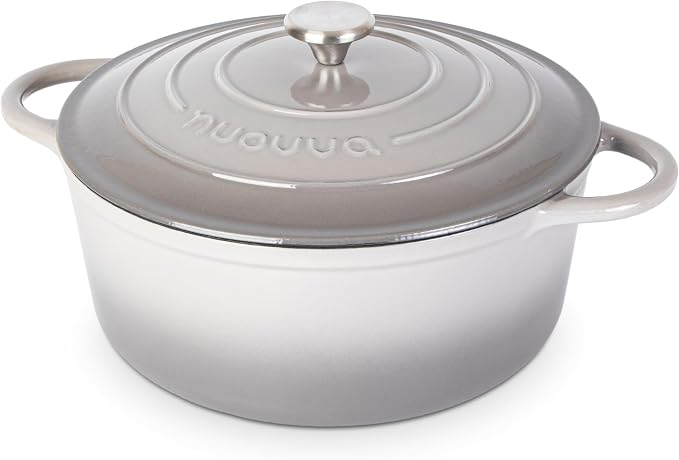 Cast Iron Dutch Oven with Lid - Non-Stick Ovenproof Enamelled Casserole Pot- Sturdy Dutch Oven Cookware - Grey, 7.3- Quart, 30cm- by Nuovva