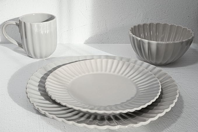 16 Piece Dinnerware Set Aruba (Cloudy Grey) Plates, Bowls, and Mugs Set for 4