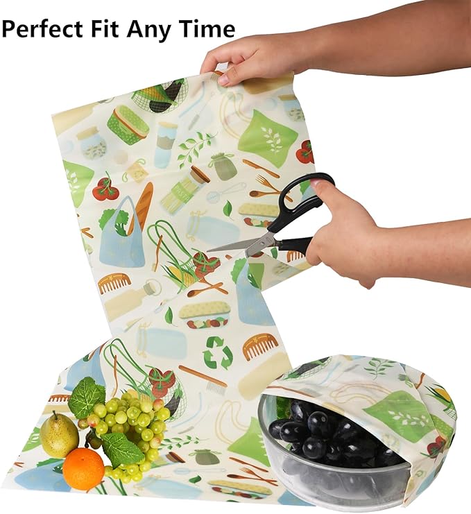 Reusable Beeswax Food Wraps, 12 x 40 Inch Organic Cotton Beeswax Wraps, Plastic-Free Eco Friendly Food Storage Sheets for Kitchen, Bread, Cheese, Fruits and Sandwiches