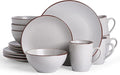 Famiware Venus 16-Piece Stoneware Dinnerware Sets with Mugs, Plates, Bowls, Service for 4, Matte Light Gray - Modern Ceramic Chip‑Resistant Dishes for Everyday & Formal, Microwave & Dishwasher Safe