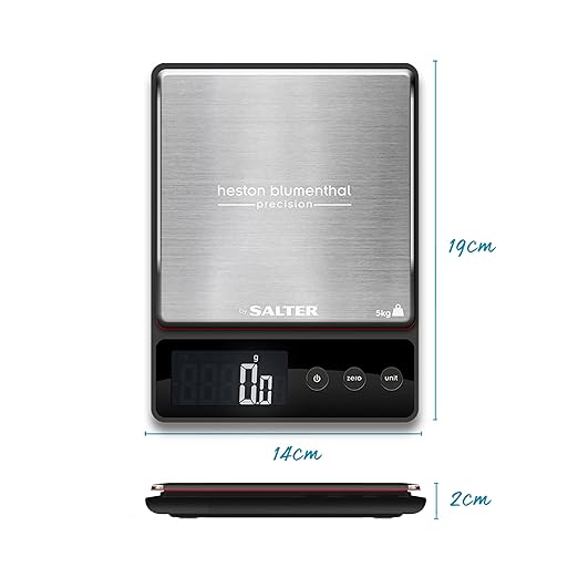 Salter Heston Blumenthal Precision 1140A HBBKDR Digital Kitchen Scales - Premium Compact Baking/Cooking Scale, for Weighing Food/Coffee and Liquid, 0.5 g Increments, Slim, Stainless Steel/Black