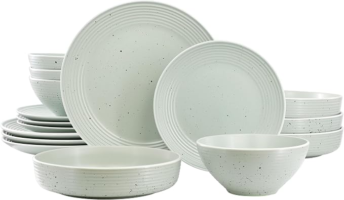 Elama Emilia 16 Piece Double Bowl Stoneware Dinnerware Set (Light Green) Service for 4 …